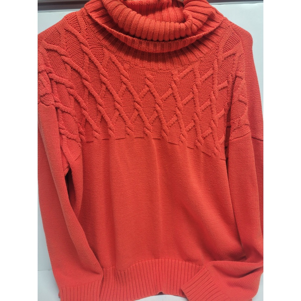 Liz Claiborne Orange Cable Knit Turtleneck Sweater XL Cotton Blend Pullover